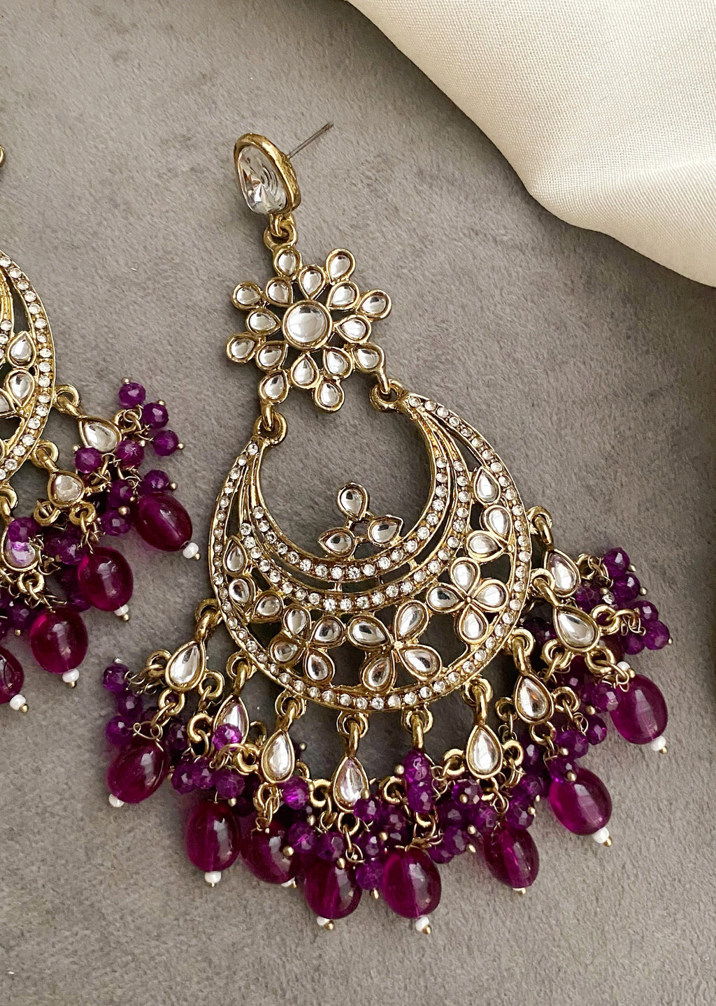 Lara Purple kundan chandbali earrings