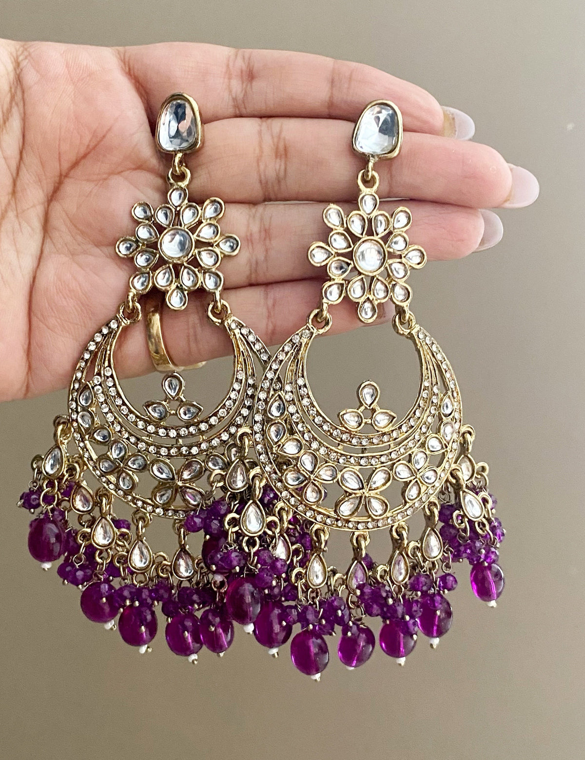 Lara Purple kundan chandbali earrings