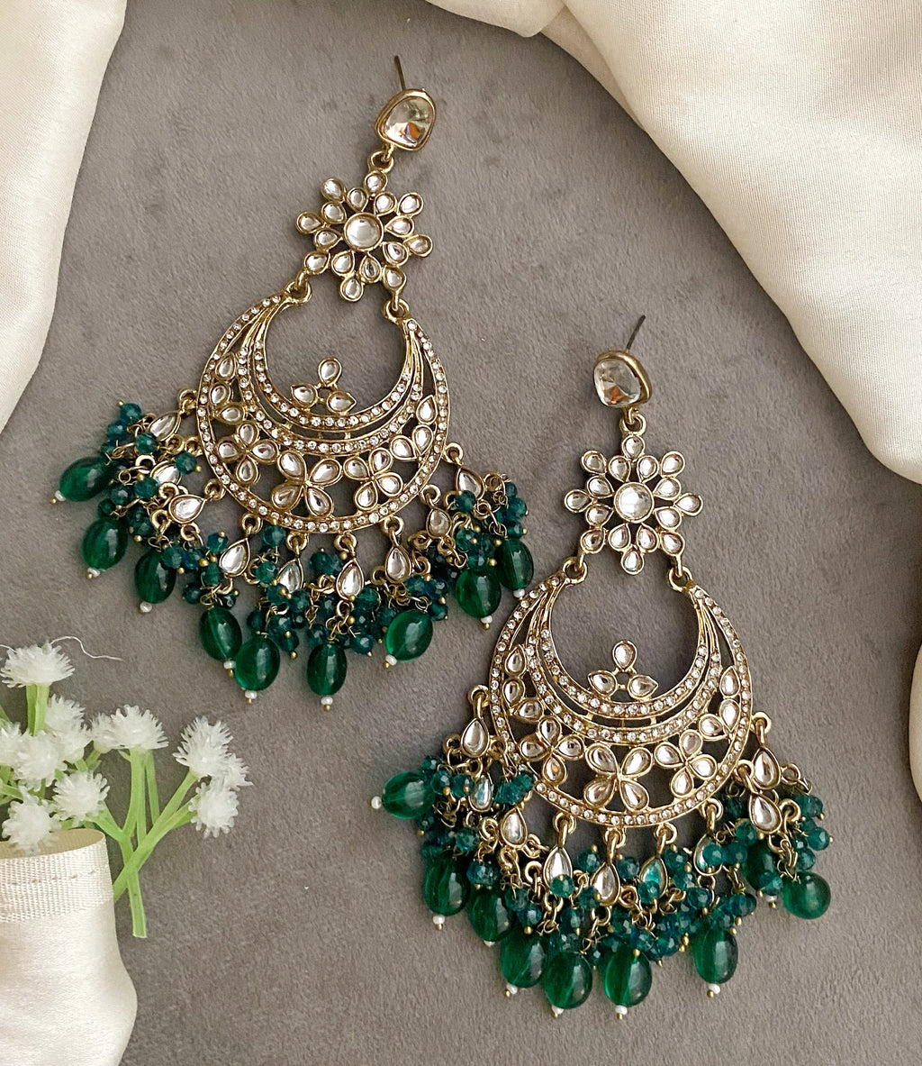 Lara Green kundan chandbali earrings