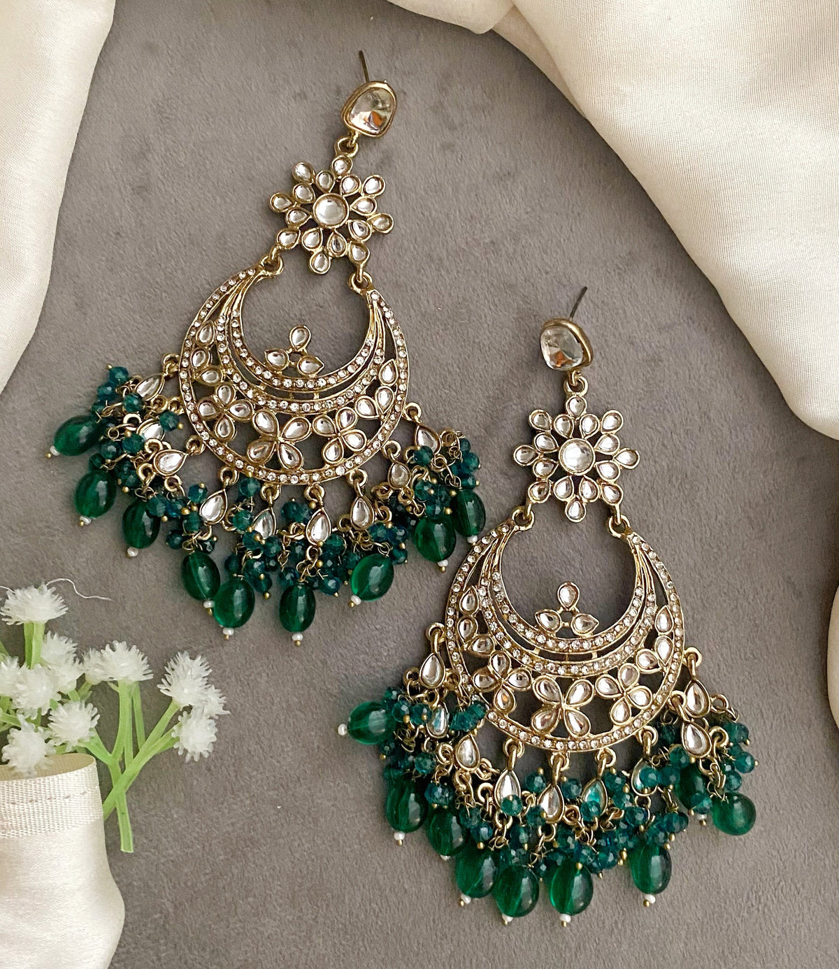 Lara Green kundan chandbali earrings