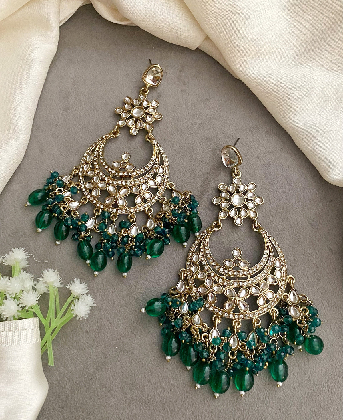 Lara Green kundan chandbali earrings