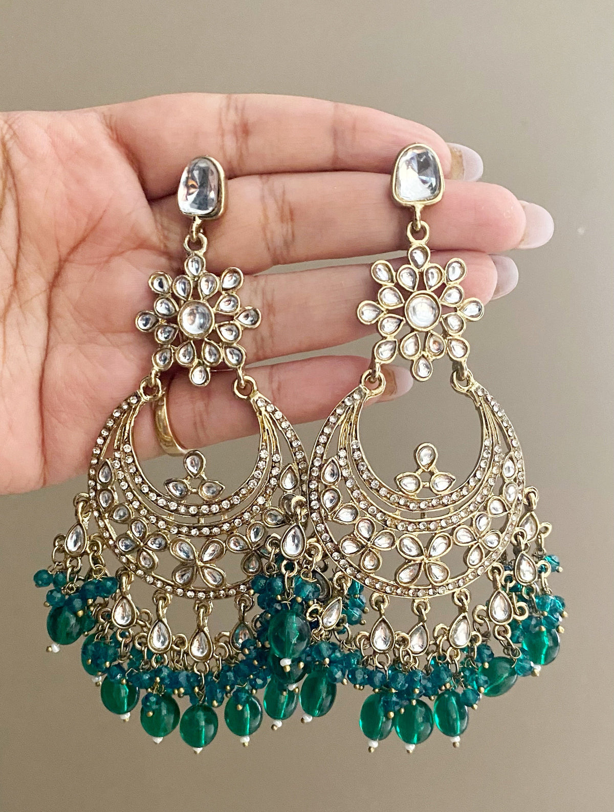 Lara Green kundan chandbali earrings