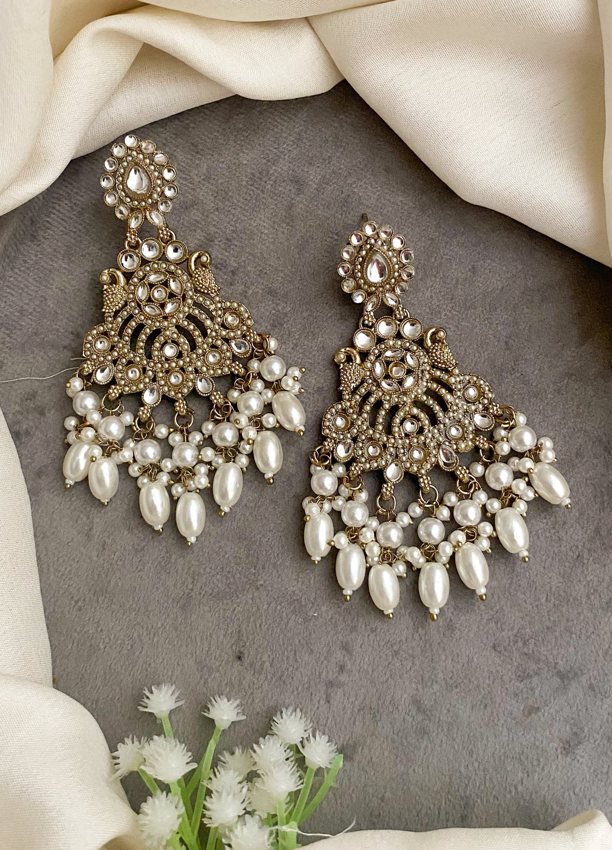 Mrinali white chandbali earrings
