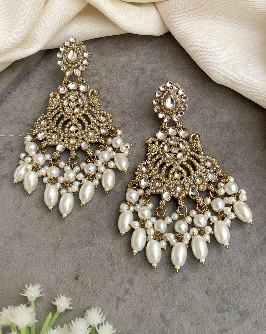Mrinali white chandbali earrings