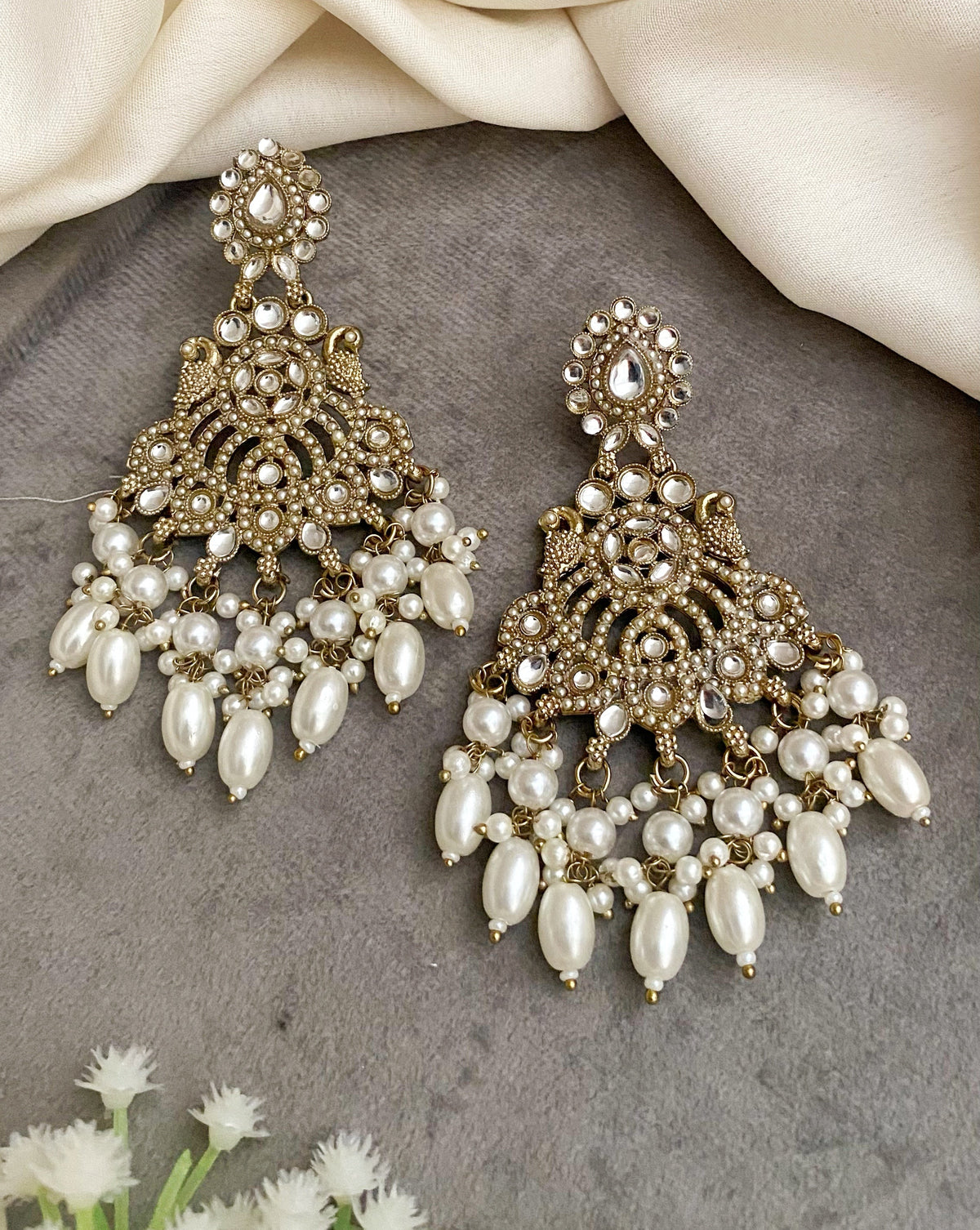 Mrinali white chandbali earrings