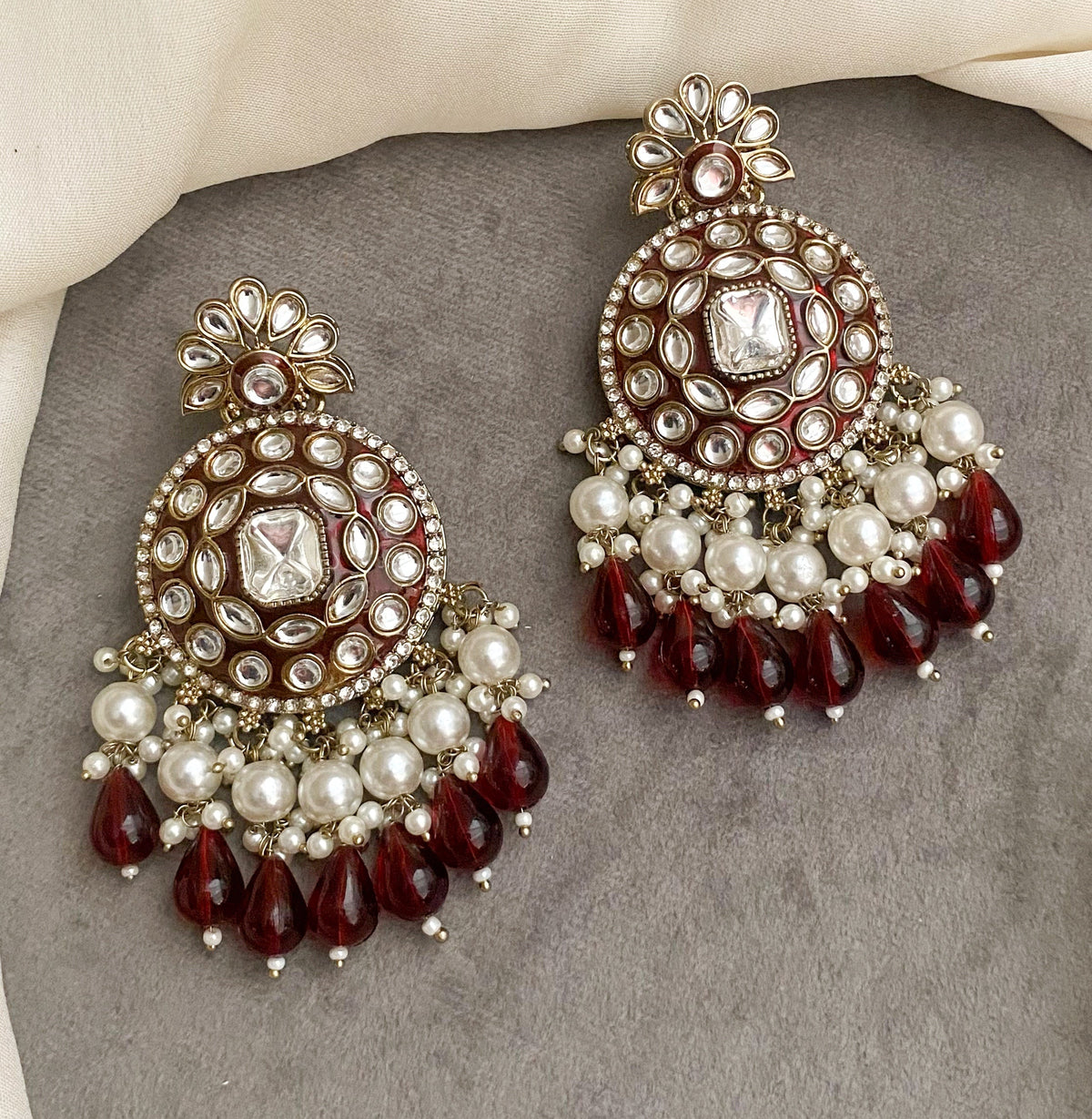 Tiya Maroon kundan chandbali