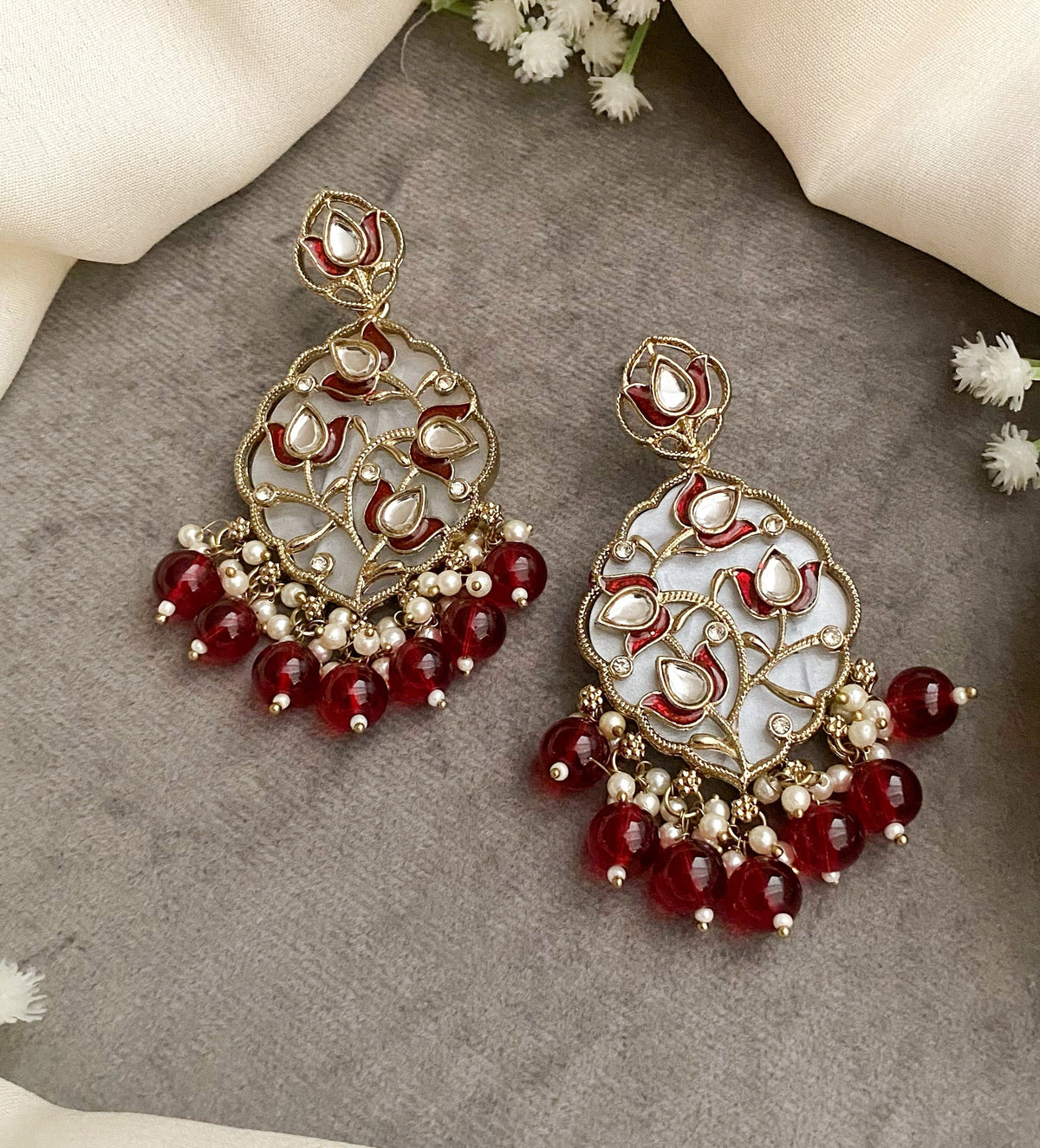 Dia Red MOP kundan Earrings