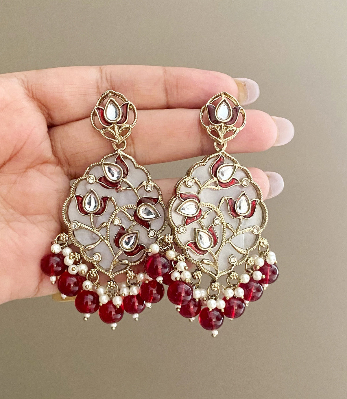 Dia Red MOP kundan Earrings