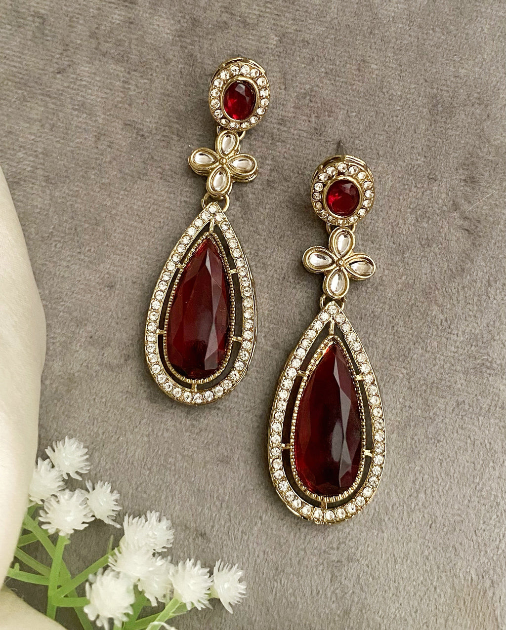 Jade maroon dangler earrings