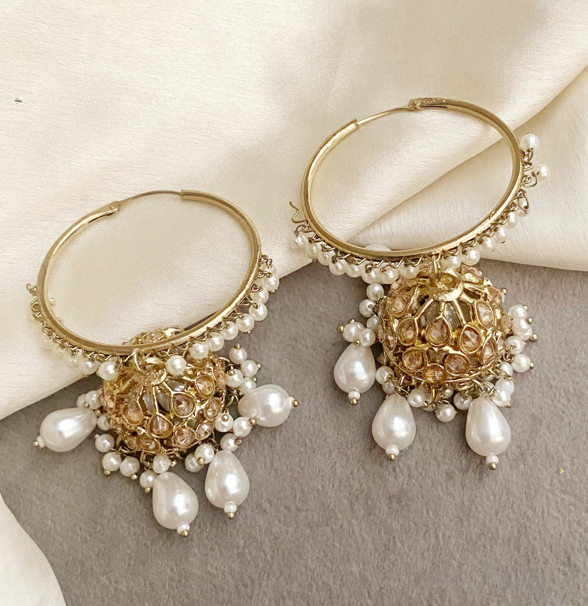 Neeta white bali jhumka earrings