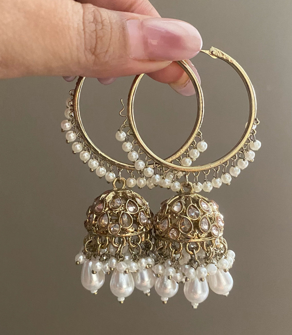 Neeta white bali jhumka earrings