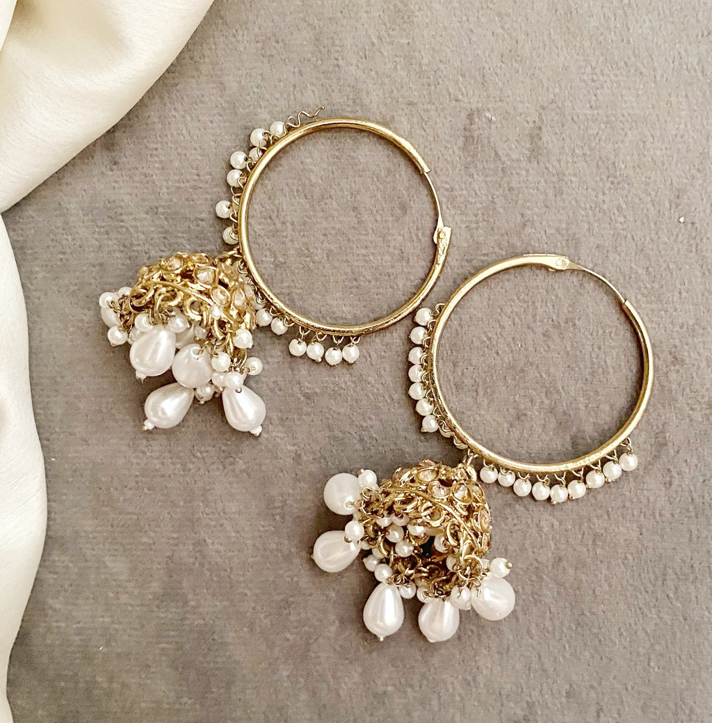 Neeta white bali jhumka earrings
