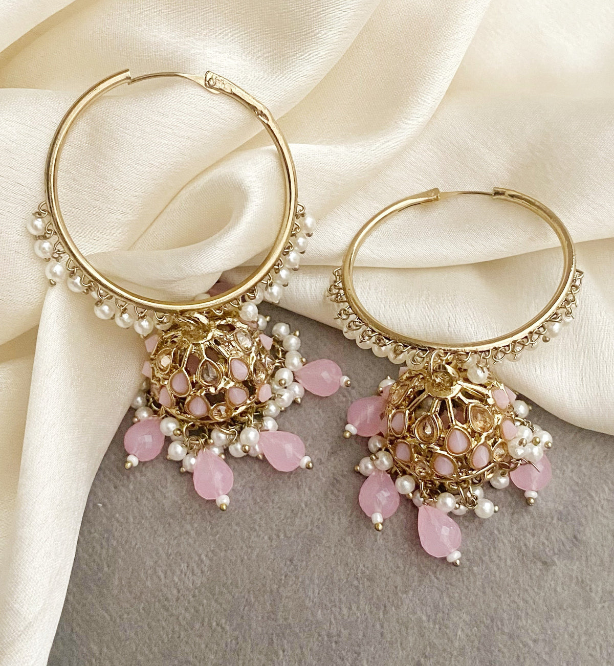 Neeta baby pink bali jhumka earrings