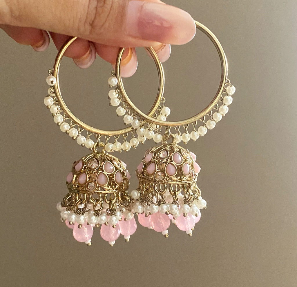 Neeta baby pink bali jhumka earrings