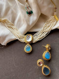 Aqua Blue Namita kundan Choker Necklace Set