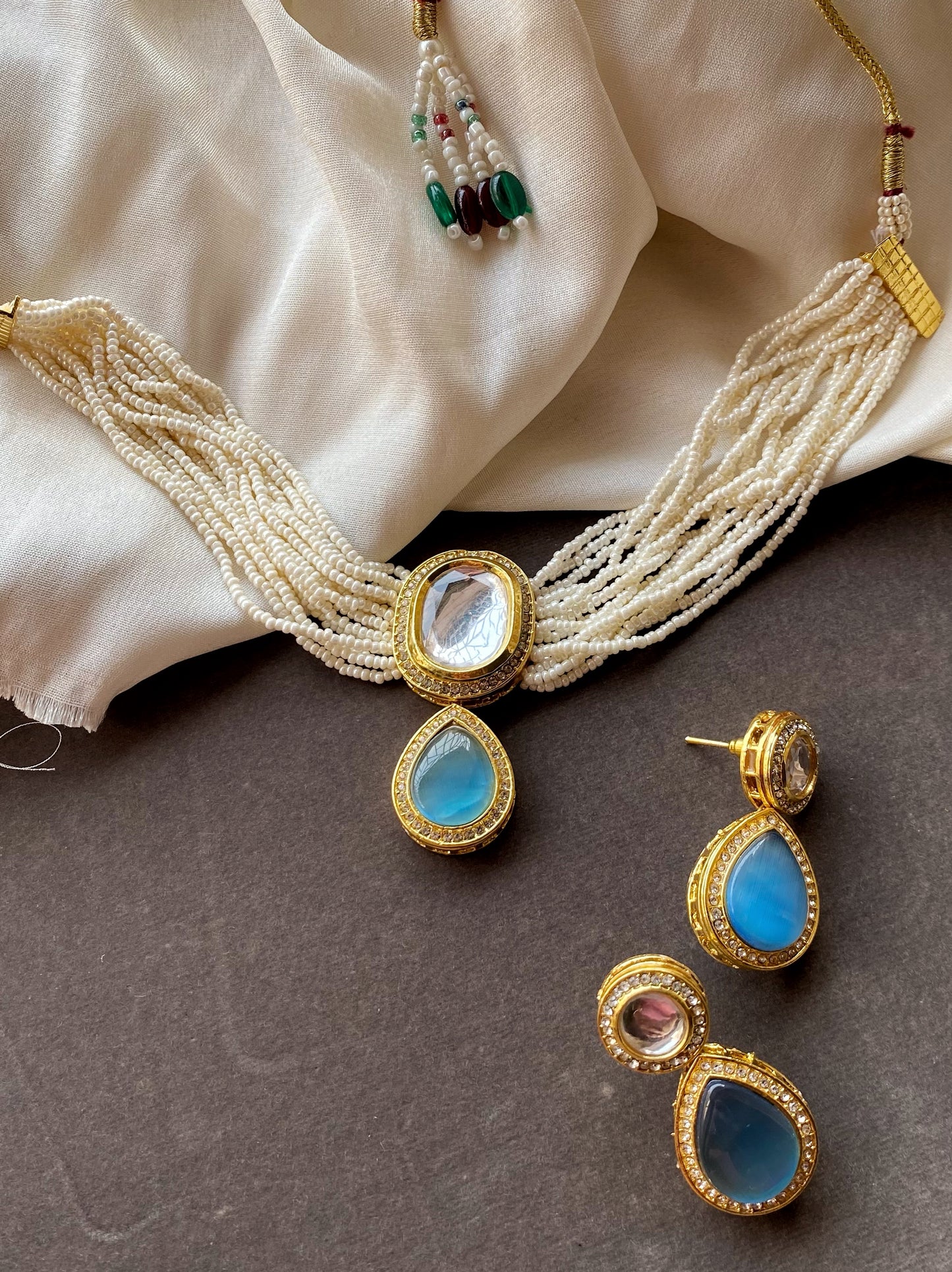 Aqua Blue Namita kundan Choker Necklace Set