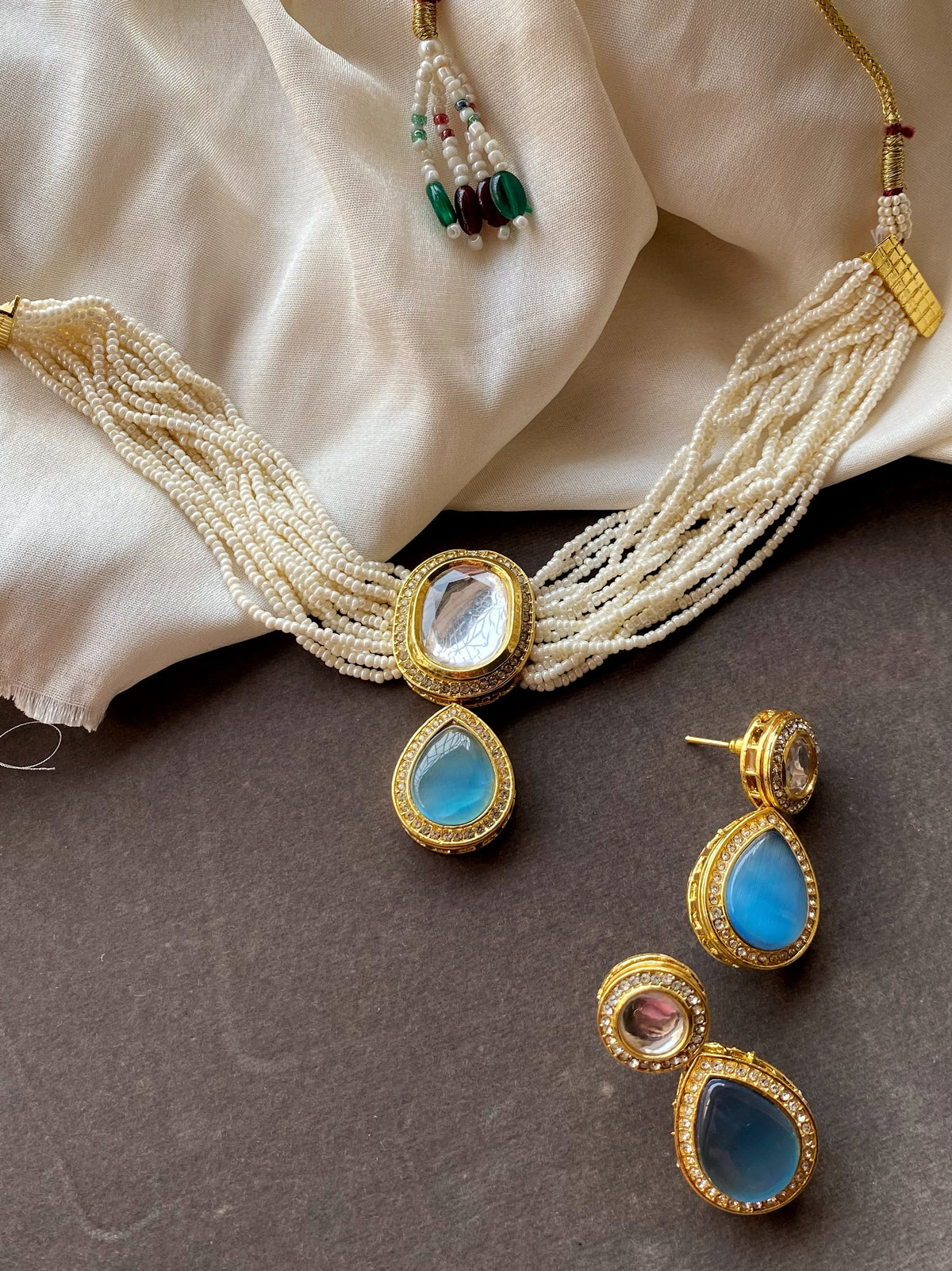 Aqua Blue Namita kundan Choker Necklace Set