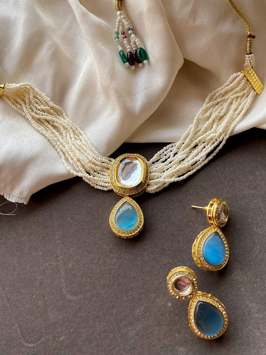 Aqua Blue Namita kundan Choker Necklace Set