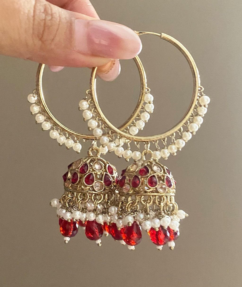 Neeta red bali jhumka earrings