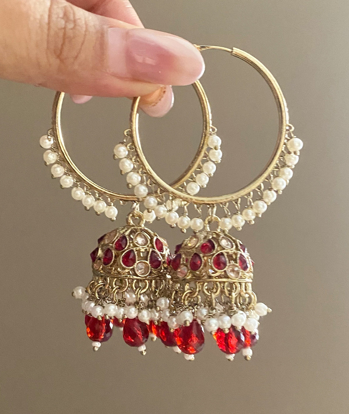 Neeta red bali jhumka earrings