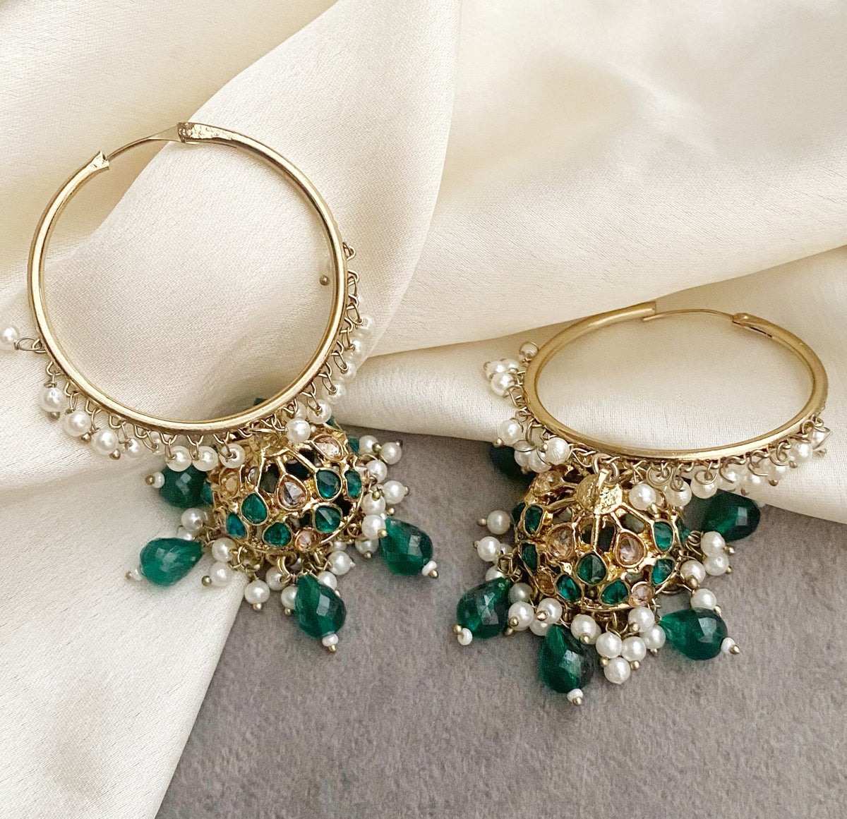 Neeta green bali jhumka earrings