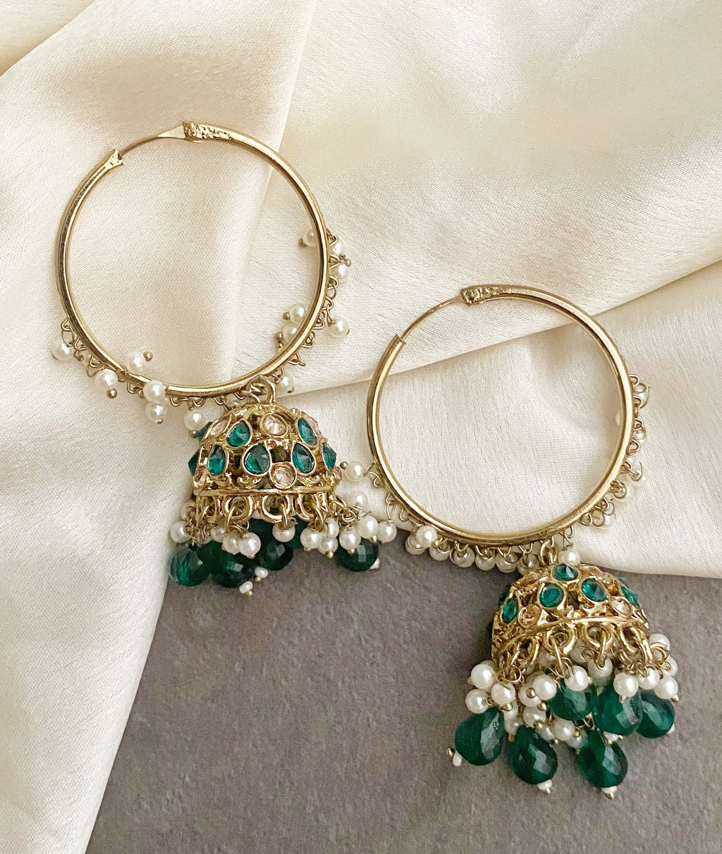 Neeta green bali jhumka earrings