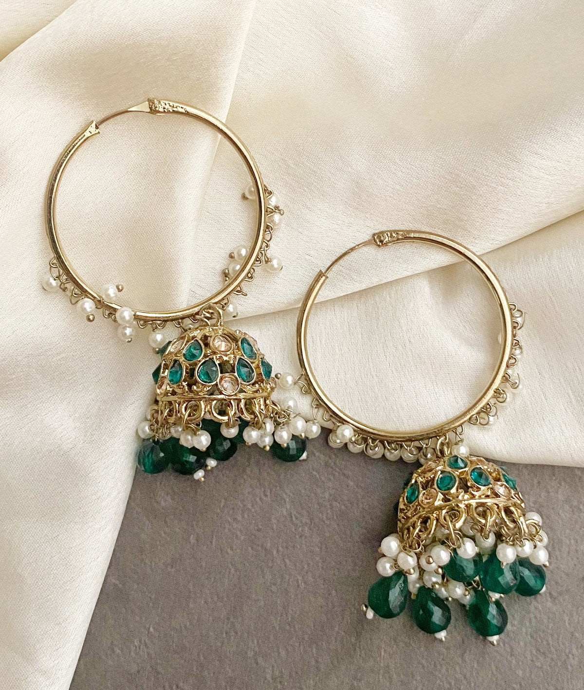 Neeta green bali jhumka earrings