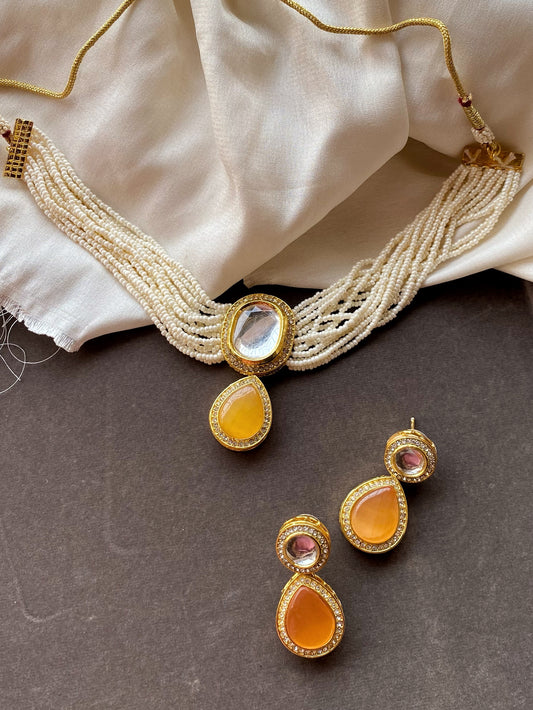 Peach Namita kundan Choker Necklace Set