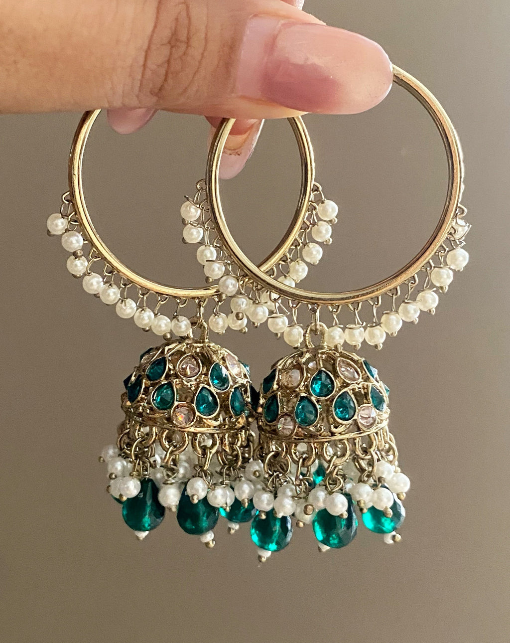 Neeta green bali jhumka earrings
