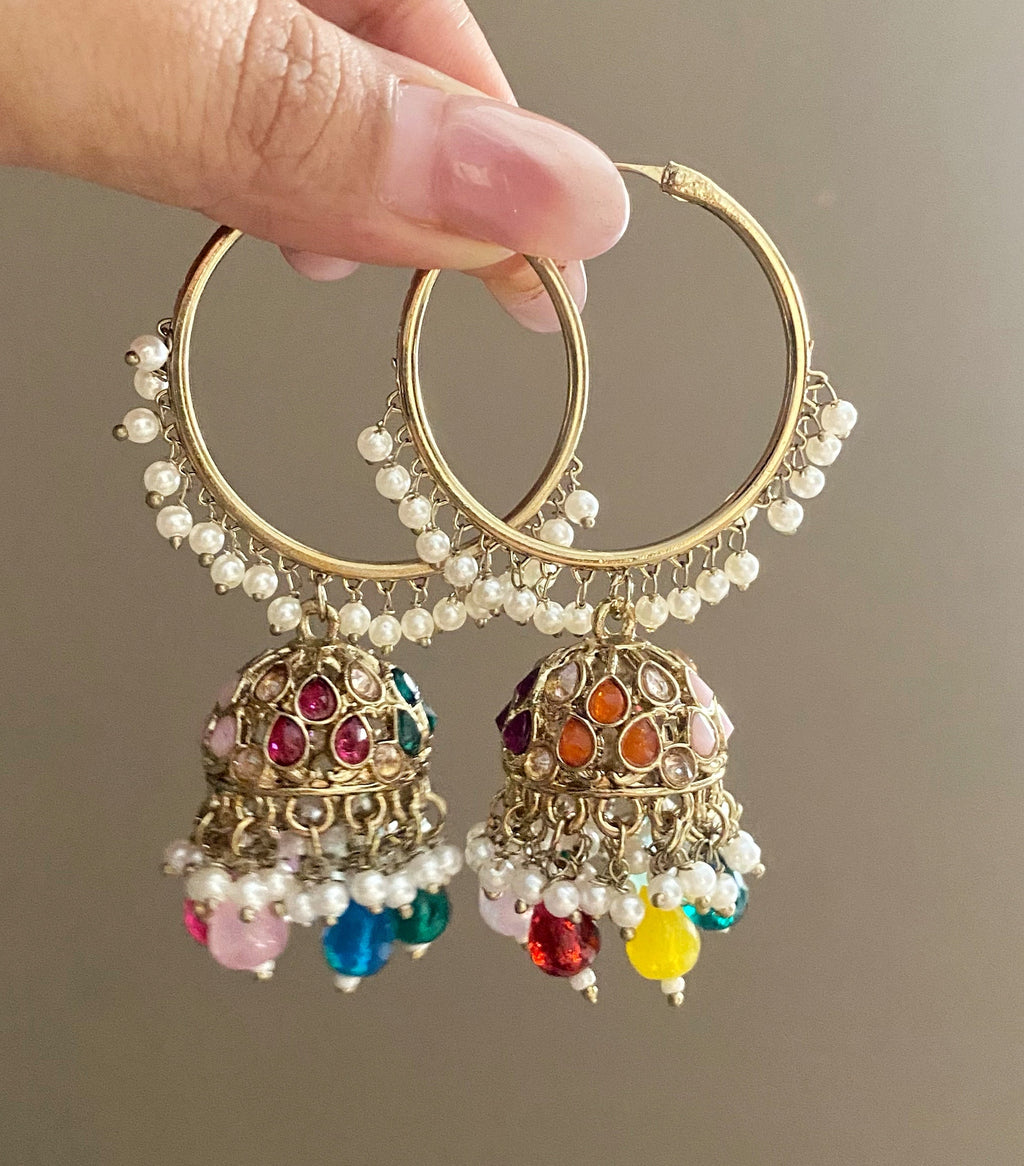 Neeta multicolor bali jhumka earrings