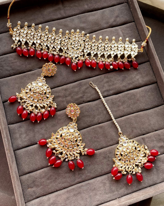 Red Sonali kundan Choker Necklace Set