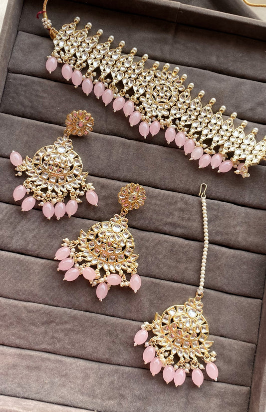 Pink Sonali kundan Choker Necklace Set