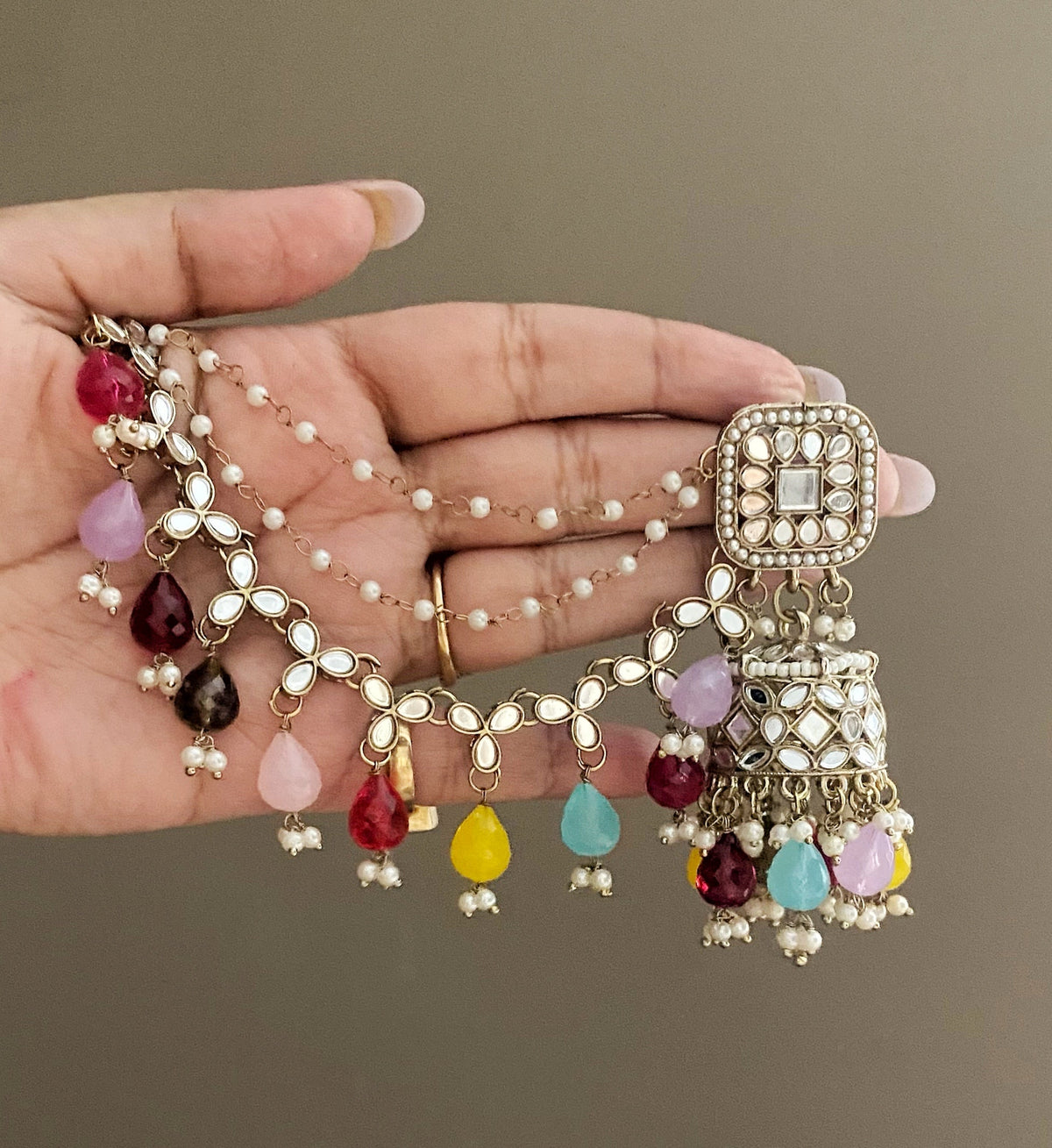 Multicolor saanvi sahara mirror jhumka earrings