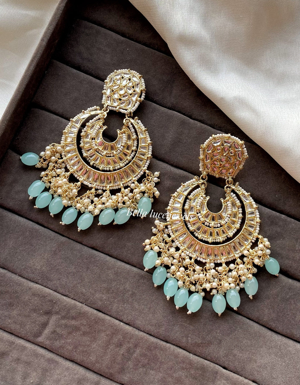 Aqua Blue Anamika Kundan Chandbali
