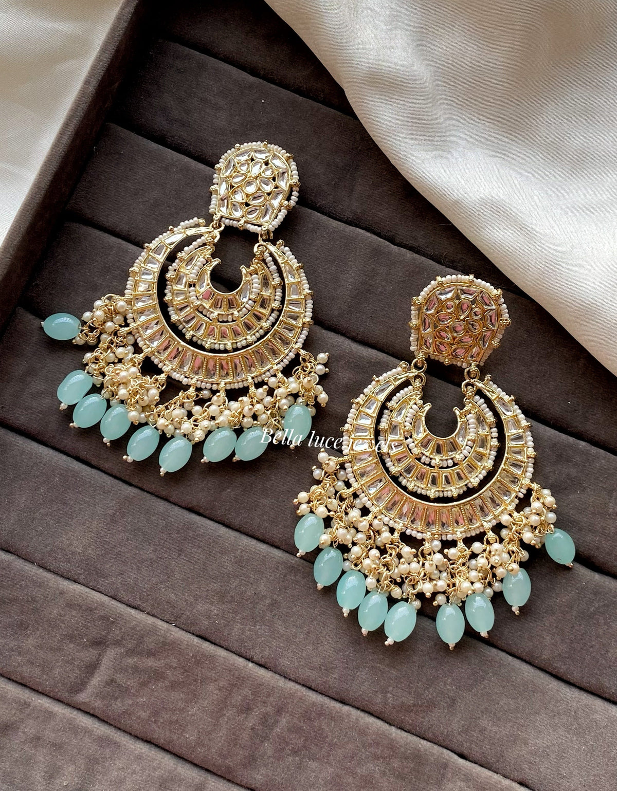 Aqua Blue Anamika Kundan Chandbali