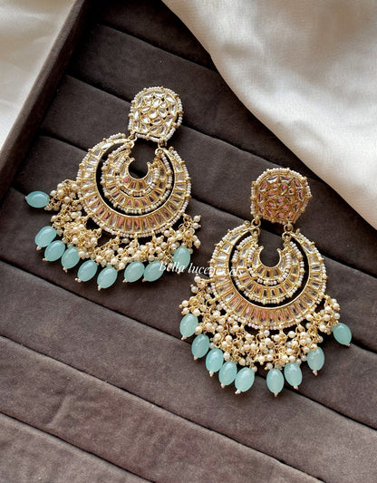 Aqua Blue Anamika Kundan Chandbali