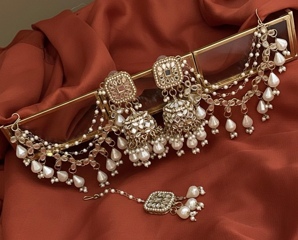 Saanvi ivory sahara mirror jhumka