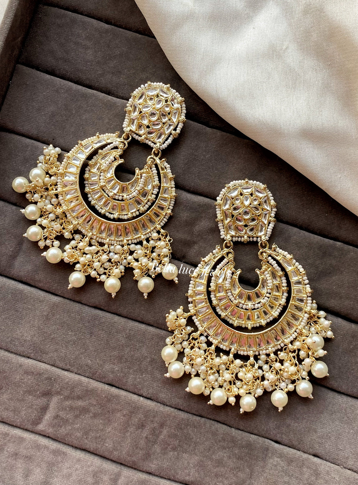 White Anamika Kundan Chandbali