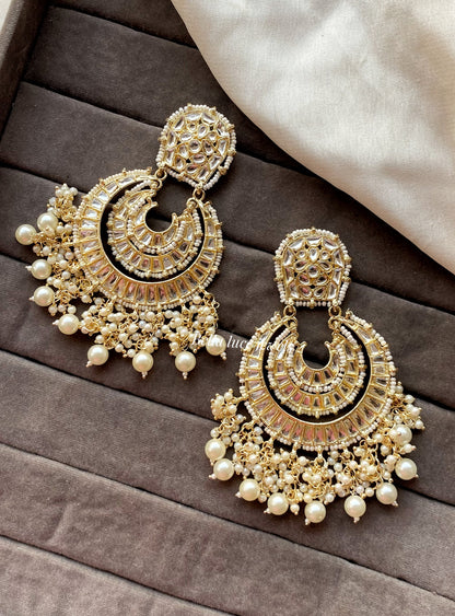 White Anamika Kundan Chandbali