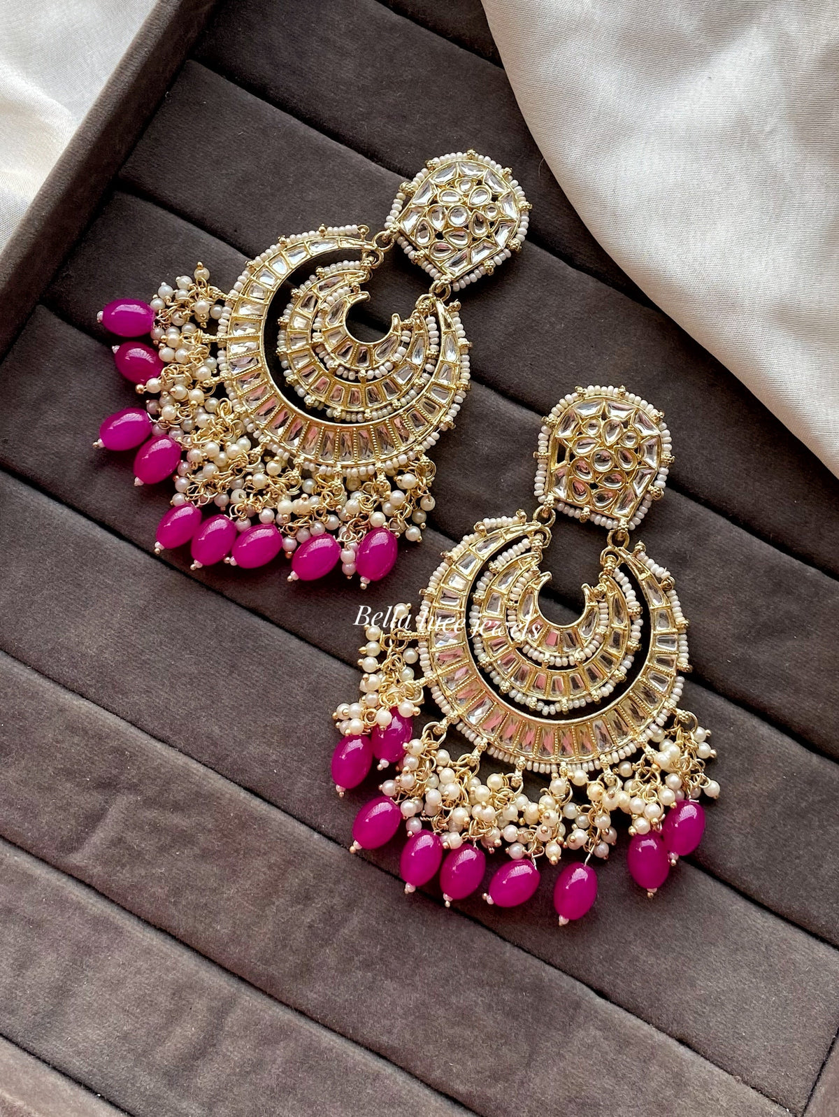 Dark Pink Anamika Kundan Chandbali