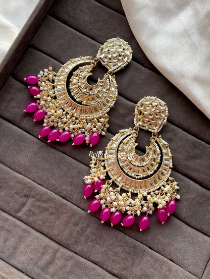 Dark Pink Anamika Kundan Chandbali