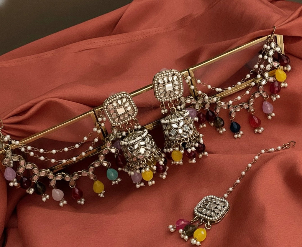 Multicolor saanvi sahara mirror jhumka earrings