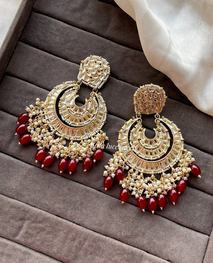 Red Anamika Kundan Chandbali