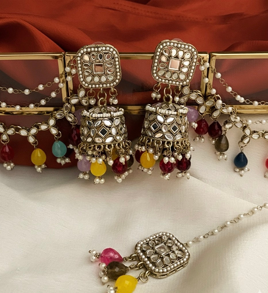 Multicolor saanvi sahara mirror jhumka earrings