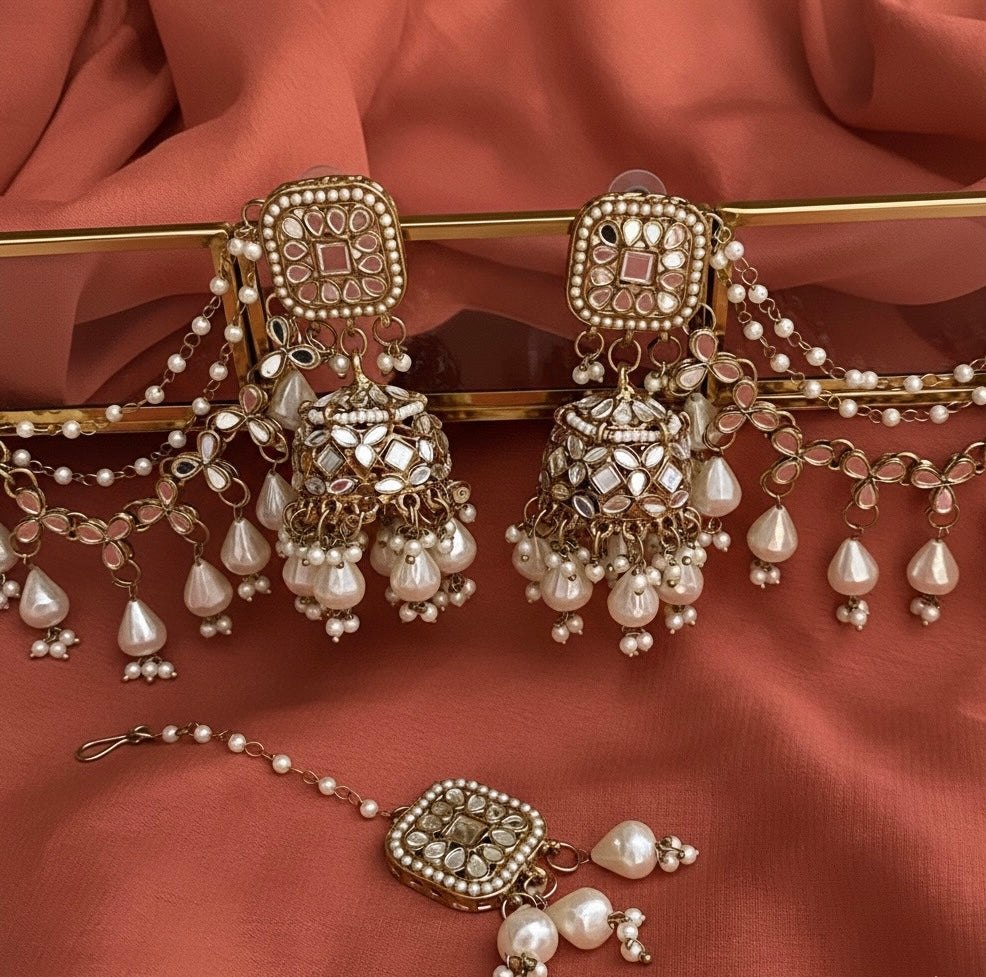 Saanvi ivory sahara mirror jhumka