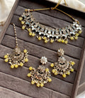 Yellow Alka Mirror Choker Necklace Set