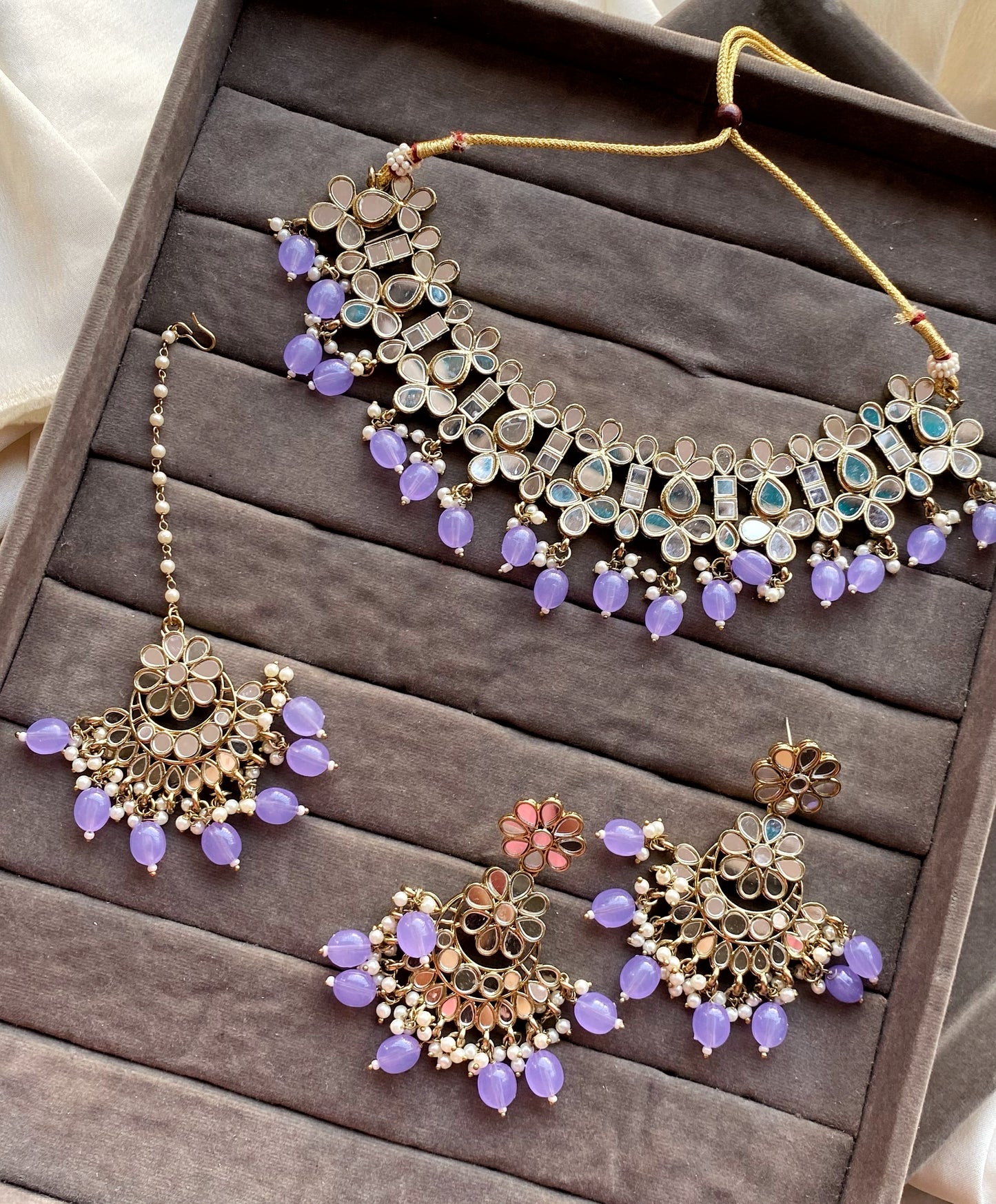 Lilac Alka Mirror Choker Necklace Set