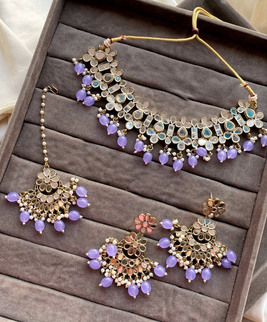 Lilac Alka Mirror Choker Necklace Set