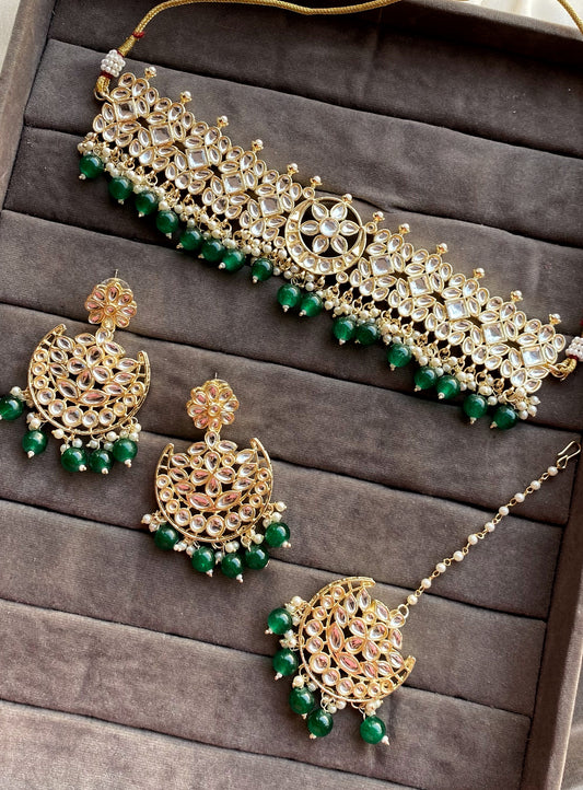 Green Noor kundan Choker Necklace Set