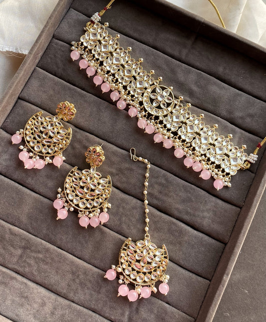 Pink Noor kundan Choker Necklace Set